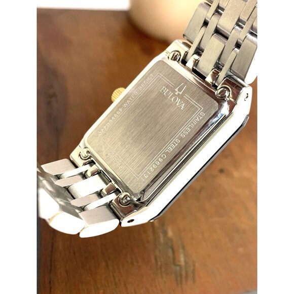 Bulova Women's Watch 98P185 Quartz Diamond Accent Black Dial Tank Two Tone Steel - Picture 6 of 13